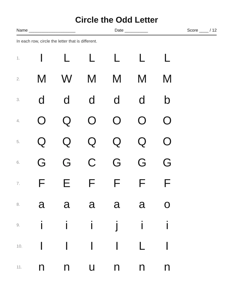 Circle the Odd Letter Worksheet preview