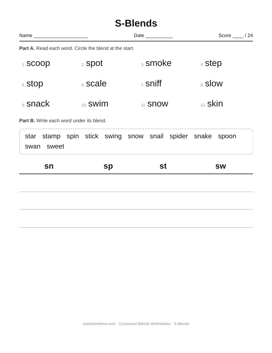 Consonant Blends Worksheets preview
